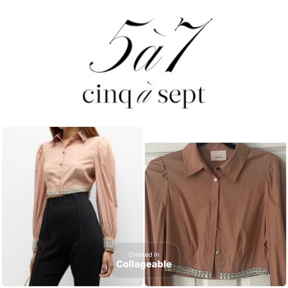 ‼️WOW‼️Cinq à Sept Cropped 🧡Blouse with Crystal stones on the Trim NWOT‼️🧡EUC